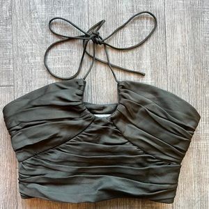 ZARA Green satin halter crop top size xs